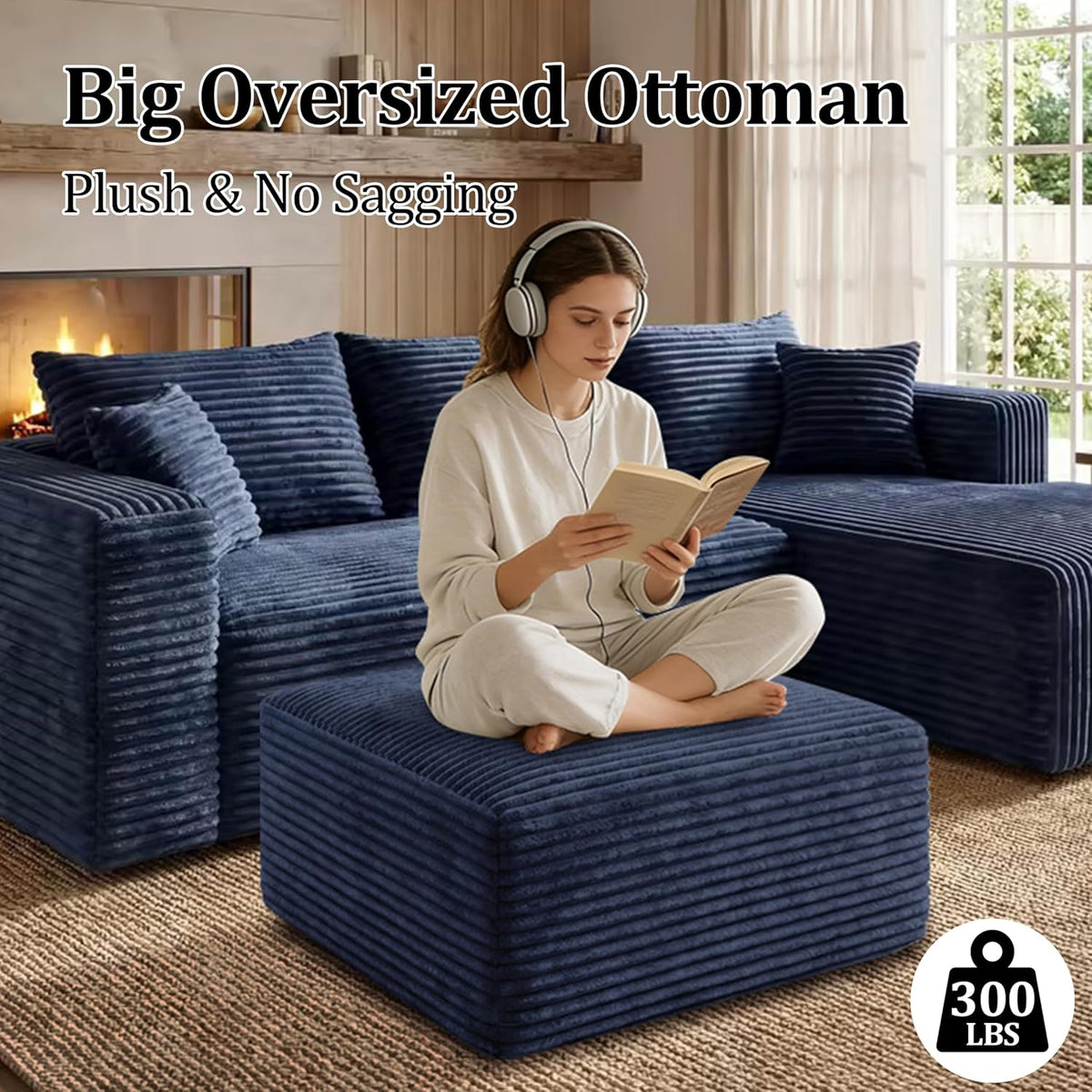 Boneless Ottoman, Modern Corduroy Cloud Foot Rest Foam Support, Oversized Mod...
