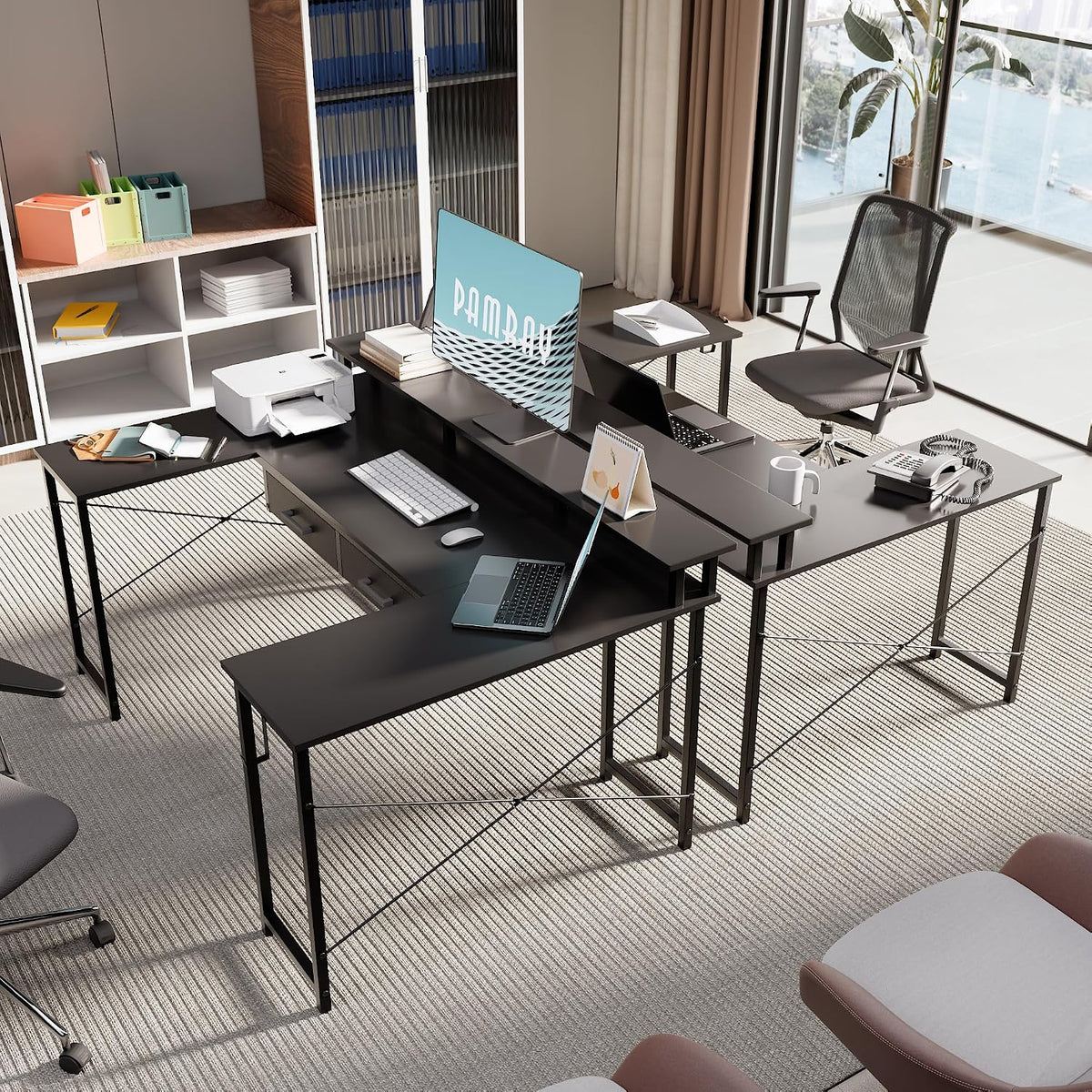 Pamray 55 Inch Gaming Desk with Drawers U Shaped Large Computer Desk