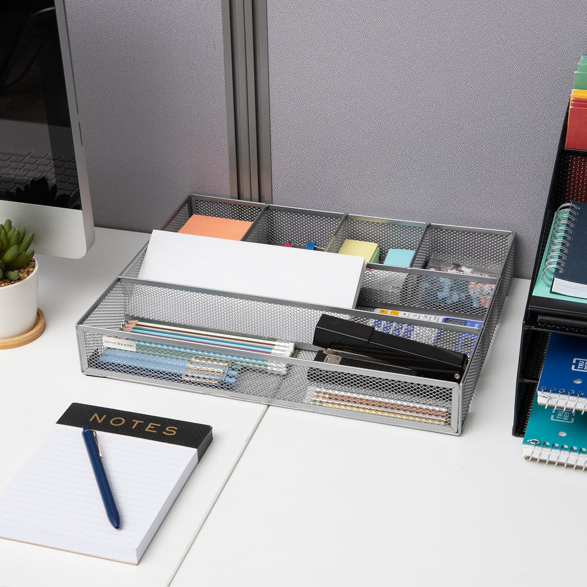 Mind Reader 6-Compartment Drawer Organizer, Metal Mesh Desk Organizer for Off...