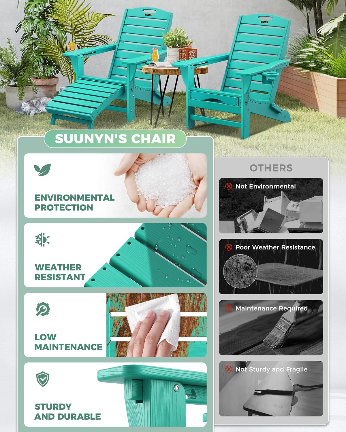 Adjustable Adirondack Chair,Outdoor Fire Pit Chair,Lakeblue