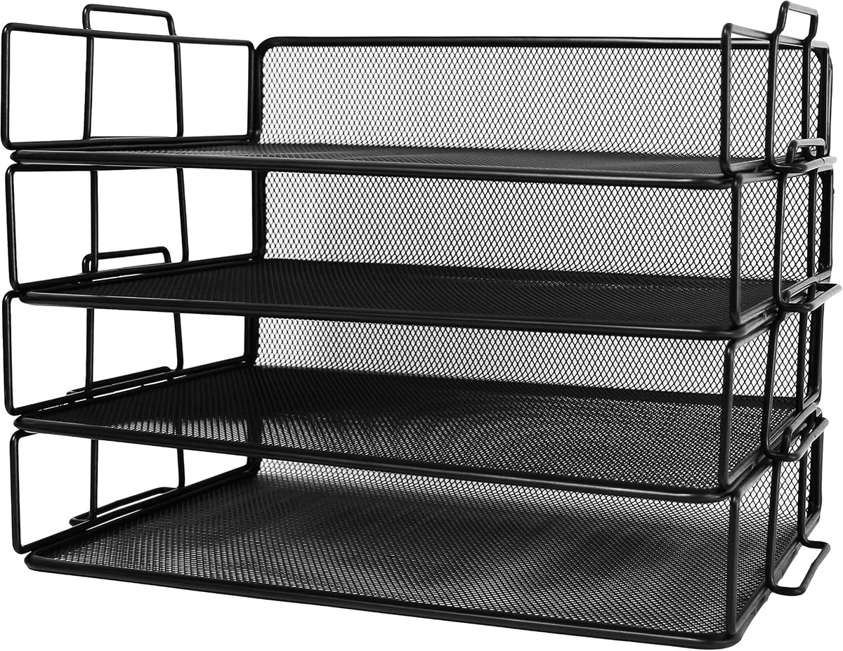 Exerz Letter Trays 4pcs Black Paper Sorters Stackable, 4 Tiers File Trays, De...