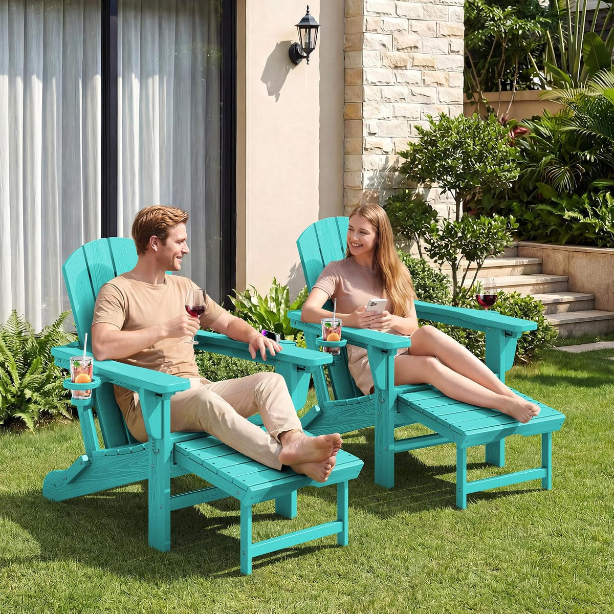 KINGYES Folding Adjustable Adirondack Chair with Ottoman & 2 Cup Holders,...