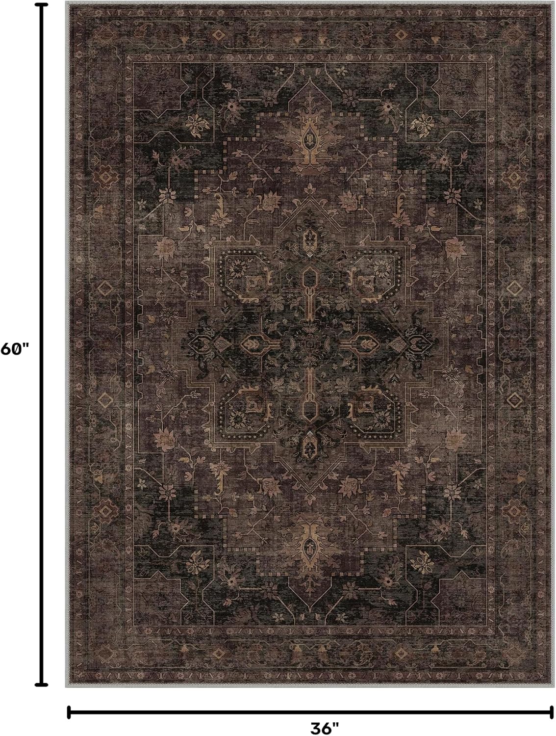 GENIMO 3x5 Washable Small Area Rug for Bedroom, Non Slip, Dark Brown