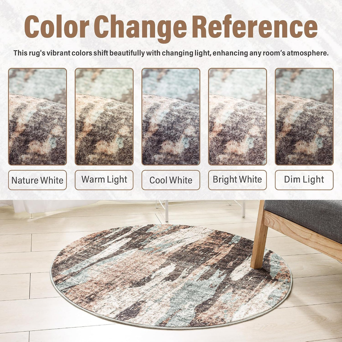 Carvapet Washable 3ft Round Area Rug Dark Brown Circle Carpet