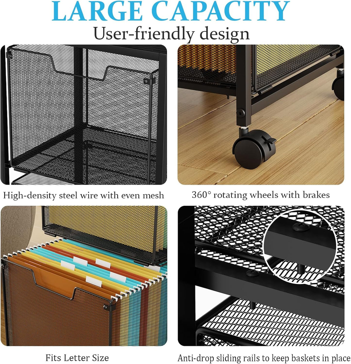 Sbanmao Rolling File Cart with 2 Storage Drawers, Mobile File Cabinet with Wh...