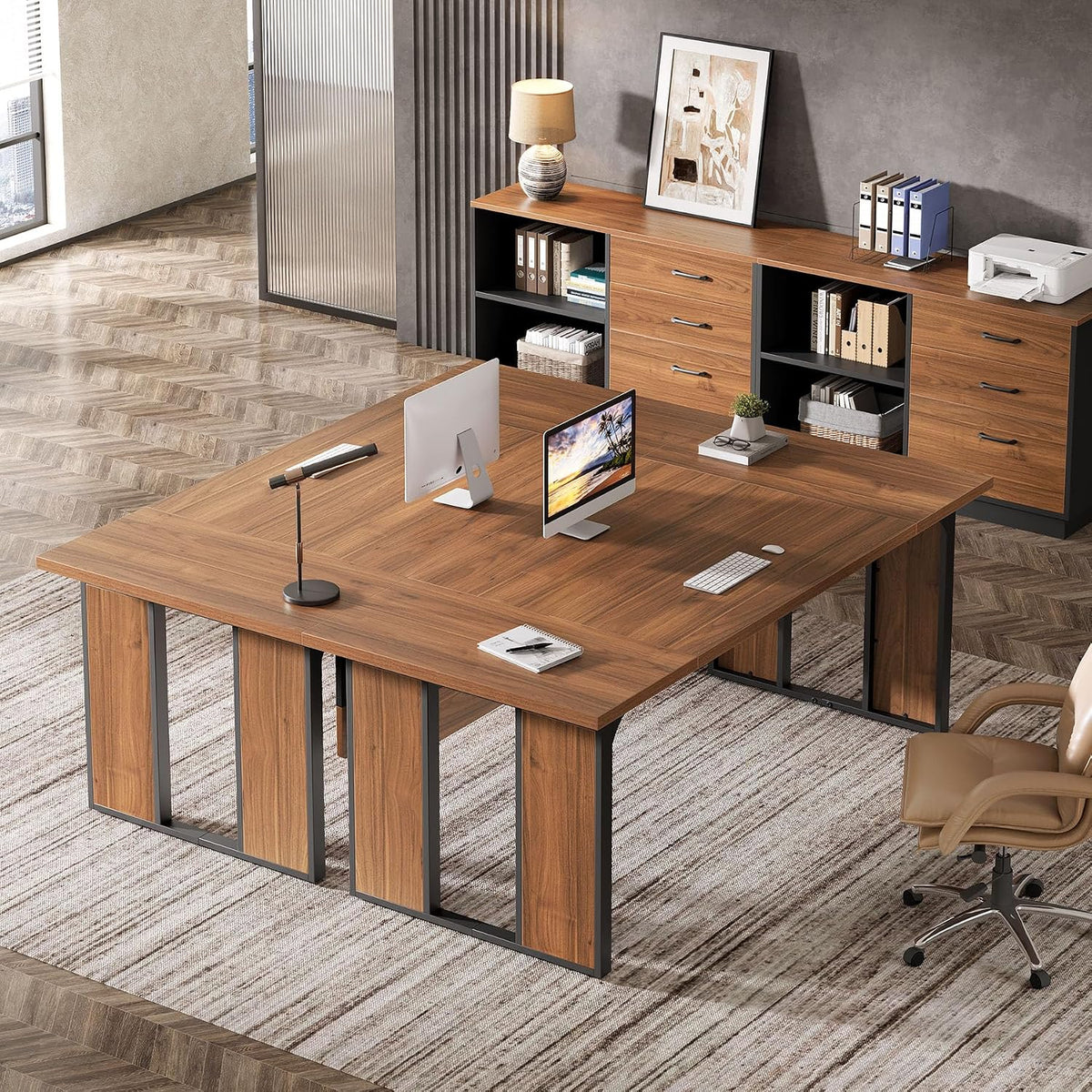 Tribesigns 63‘’ L-Shaped Executive Desk, Office Table with 47-Inch Drawers Ca...