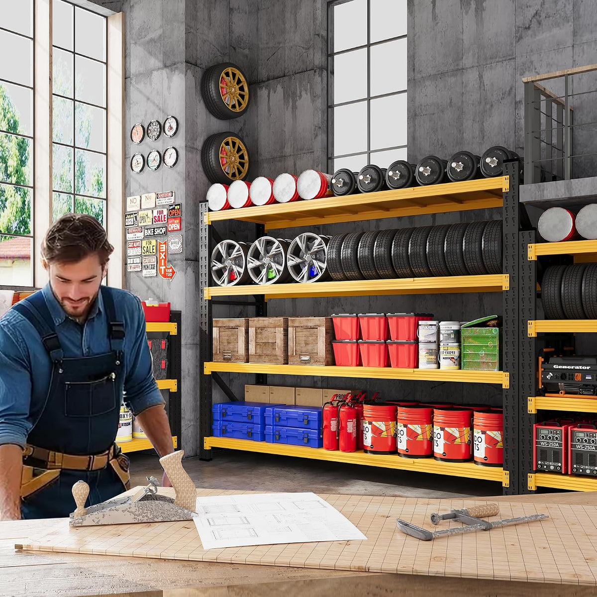 79” Wide Heavy Duty Metal Garage Shelving, Adjustable Storage Shelf