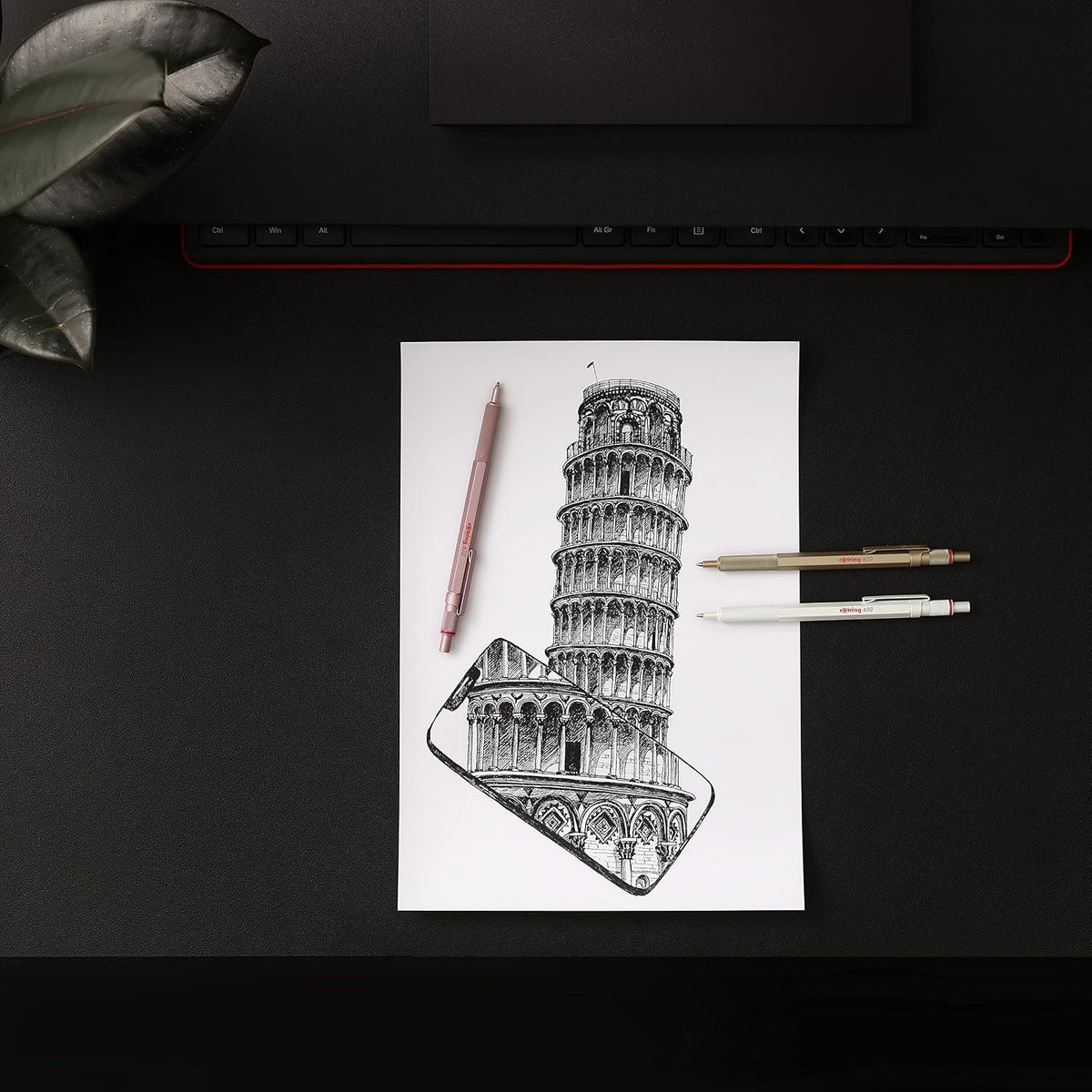 Rotring 600 Metallic Ballpoint Pen Medium Point Black Ink Gold Barrel Refilla...