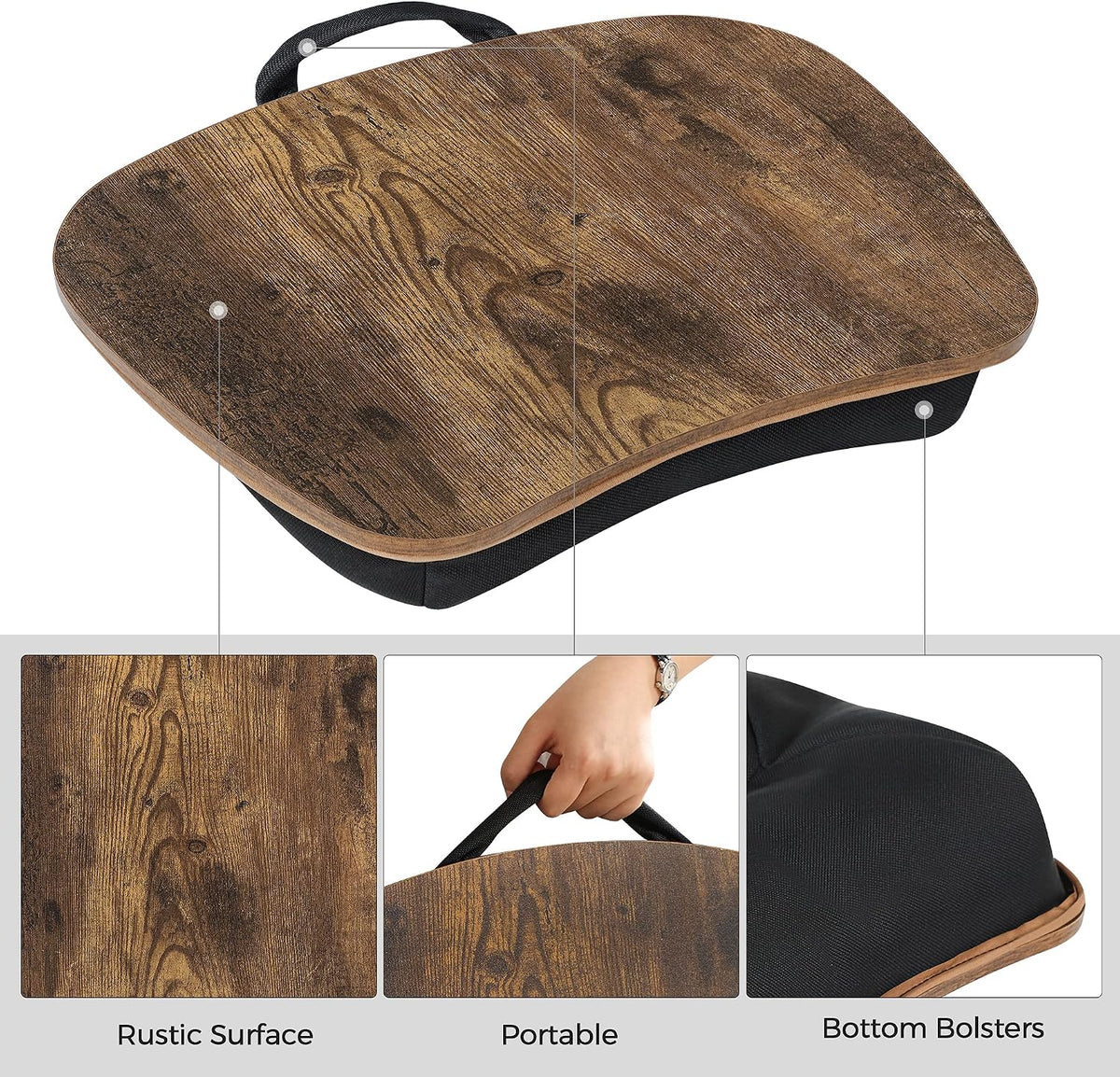 SONGMICS Lap Desk, Bed Tray, Laptop Table with Carry Handle, Cushion