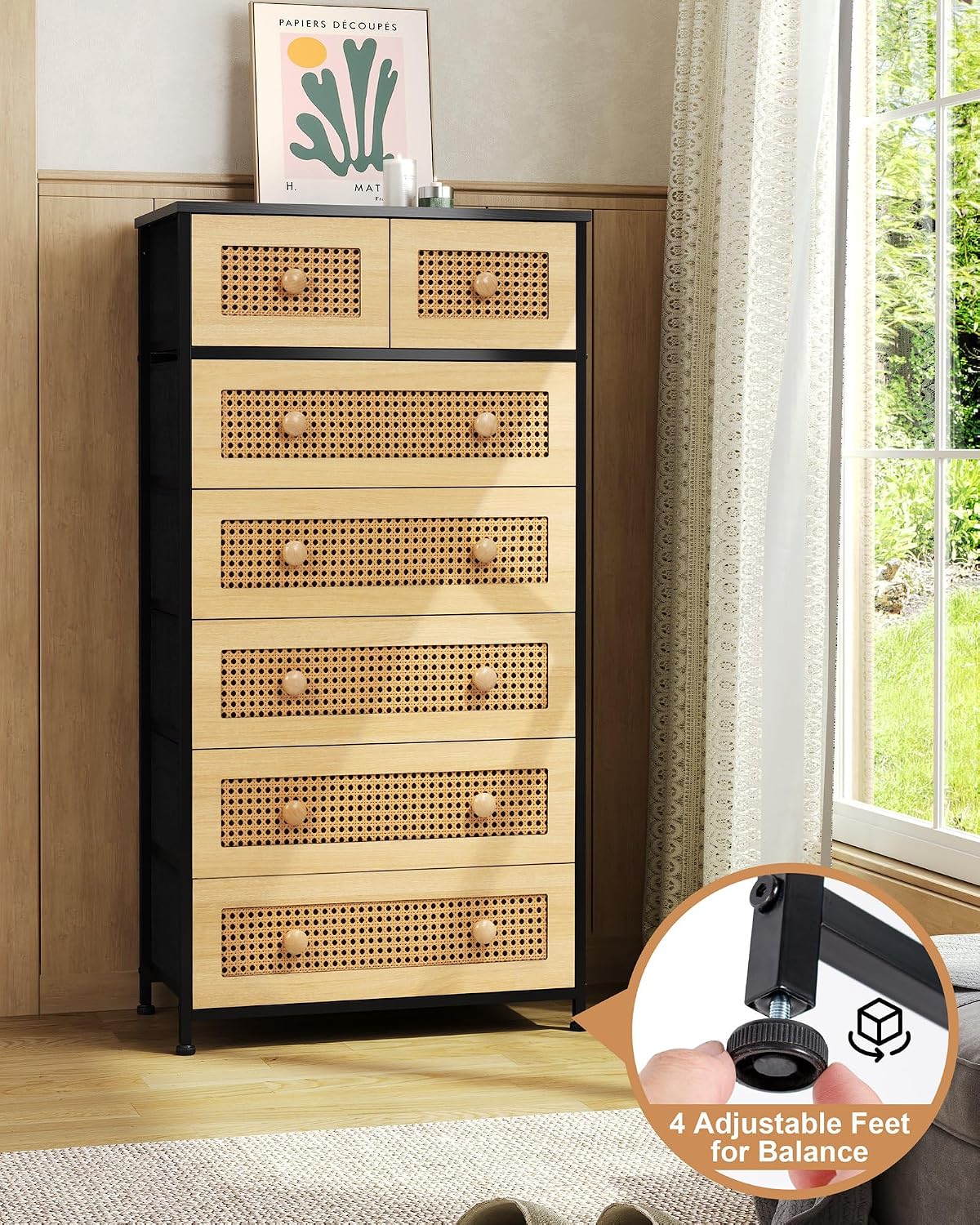 Crestlive Products Rattan Dresser Tall Storage Tower, Chests of Drawers, Easy...