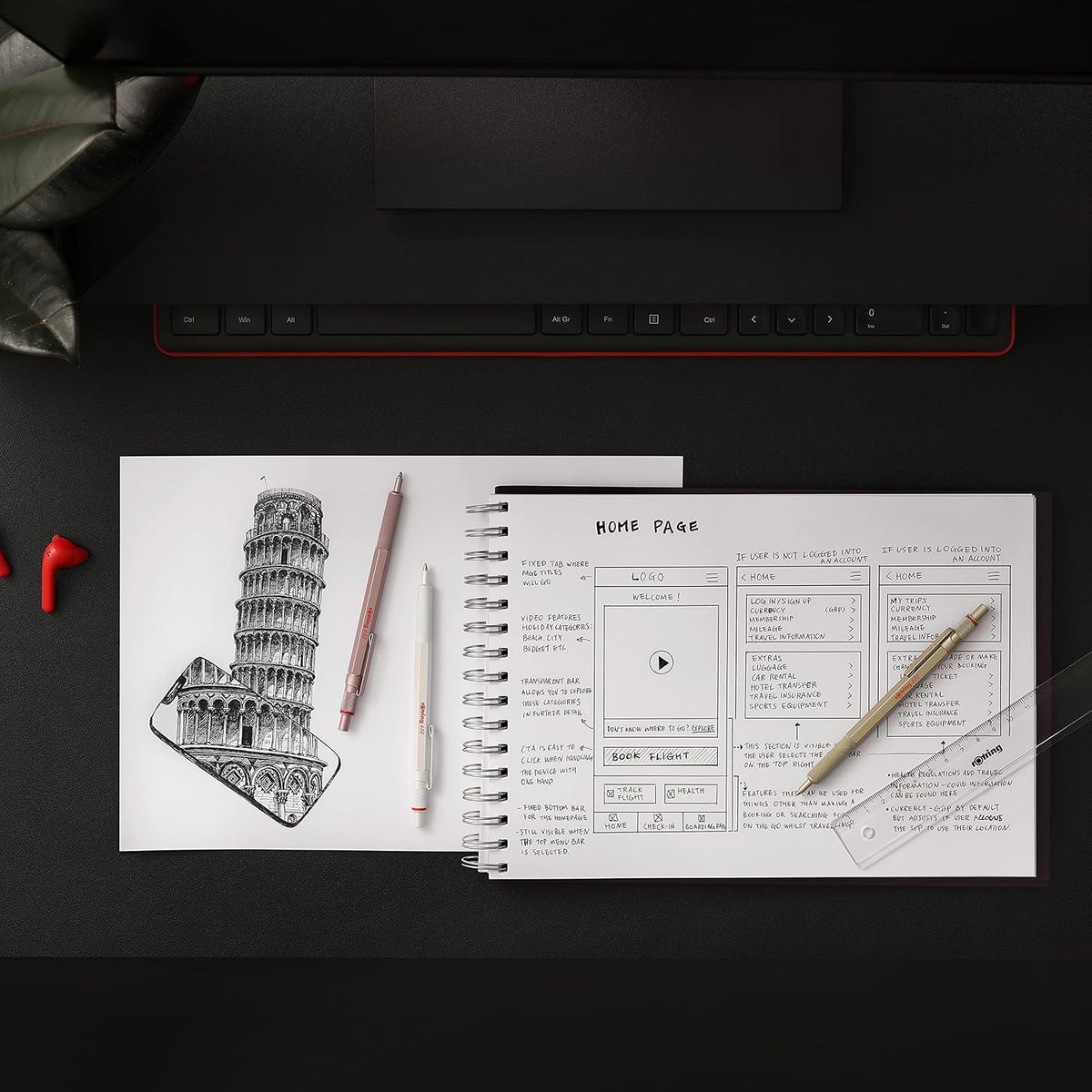 Rotring 600 Metallic Ballpoint Pen Medium Point Black Ink Gold Barrel Refilla...