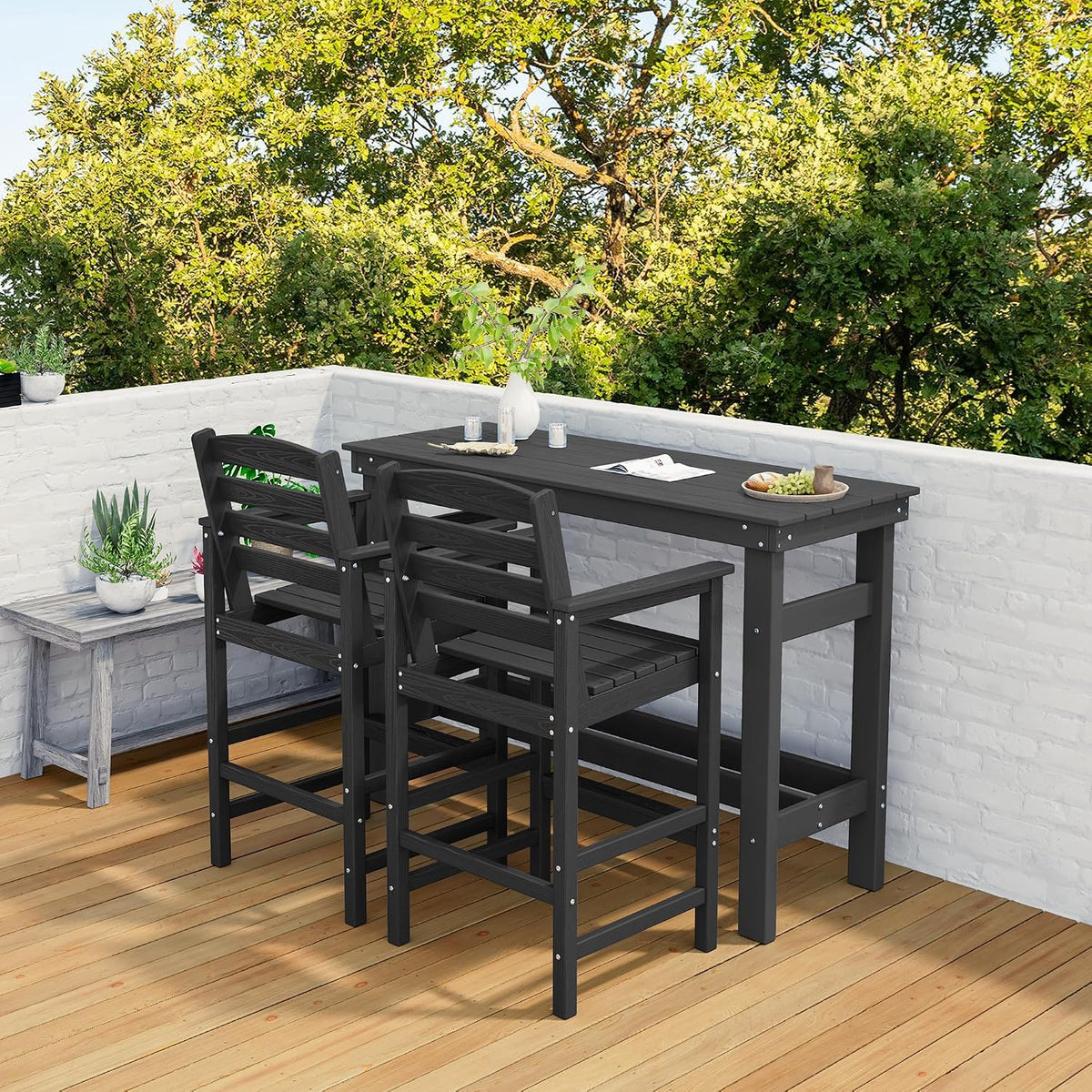 SERWALL 41" HDPE Outdoor Bar Table with 1.6" Umbrella Hole, Black