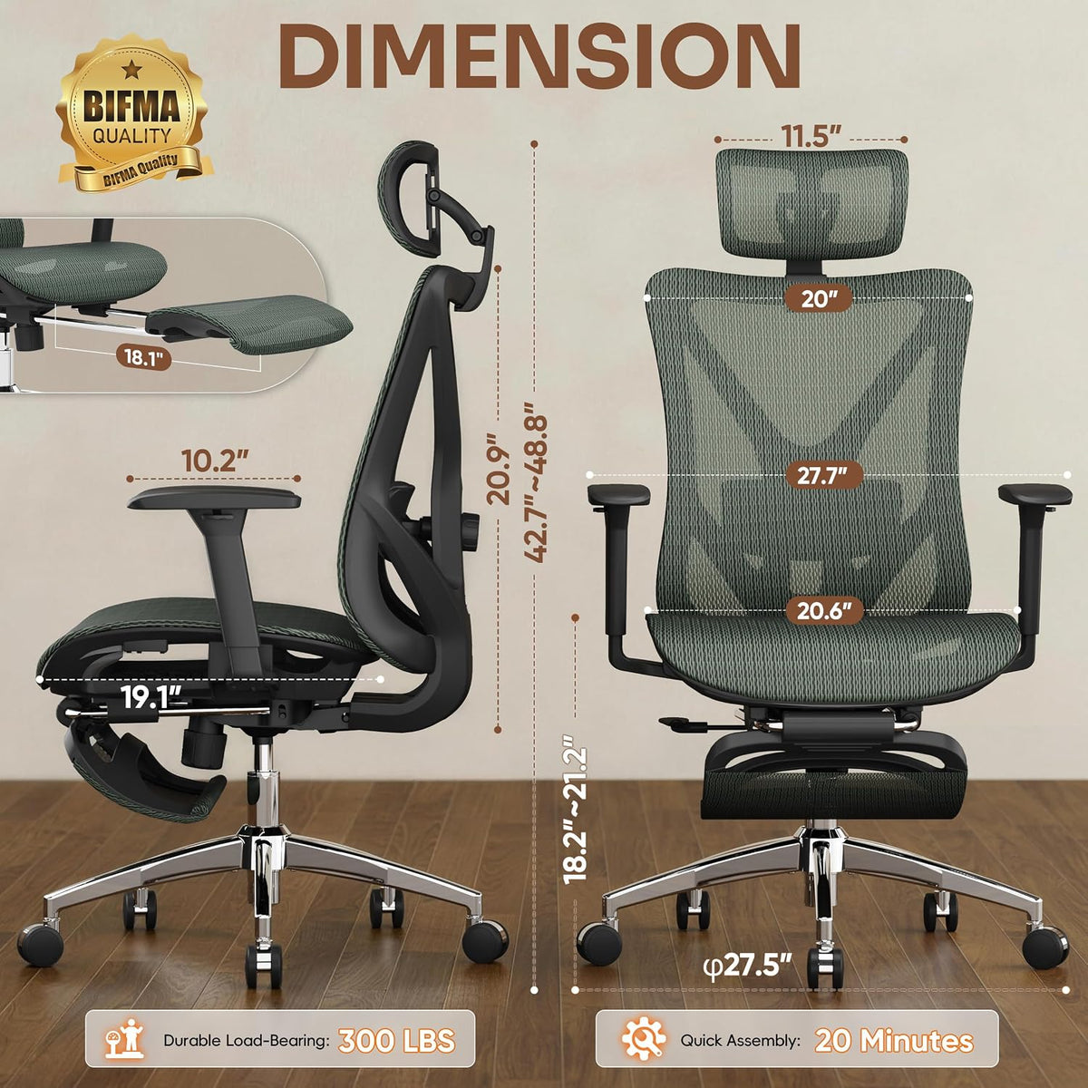 GABRYLLY Ergonomic Office Chair with Adjustable Lumbar Support, 3D Armrests &...