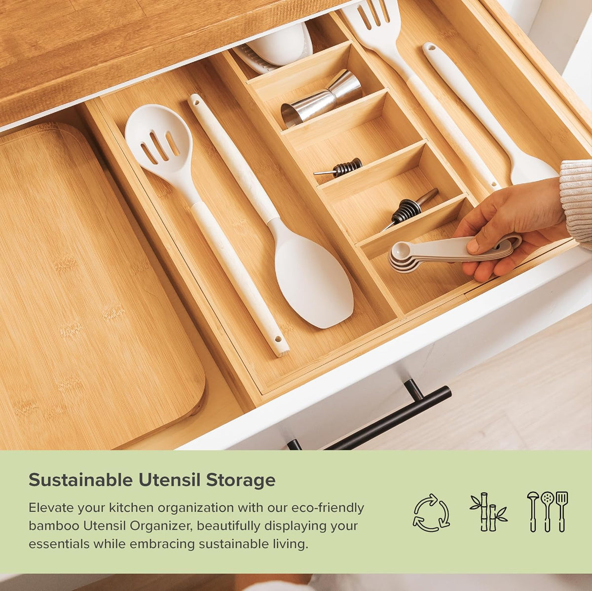 KitchenEdge Utensil & Junk Drawer Organizer, 19-33 in, Bamboo