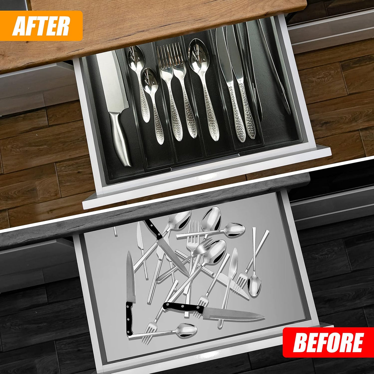 Bellsal Black Silverware Organizer Kitchen Drawer Organizer Expandable Bamboo...