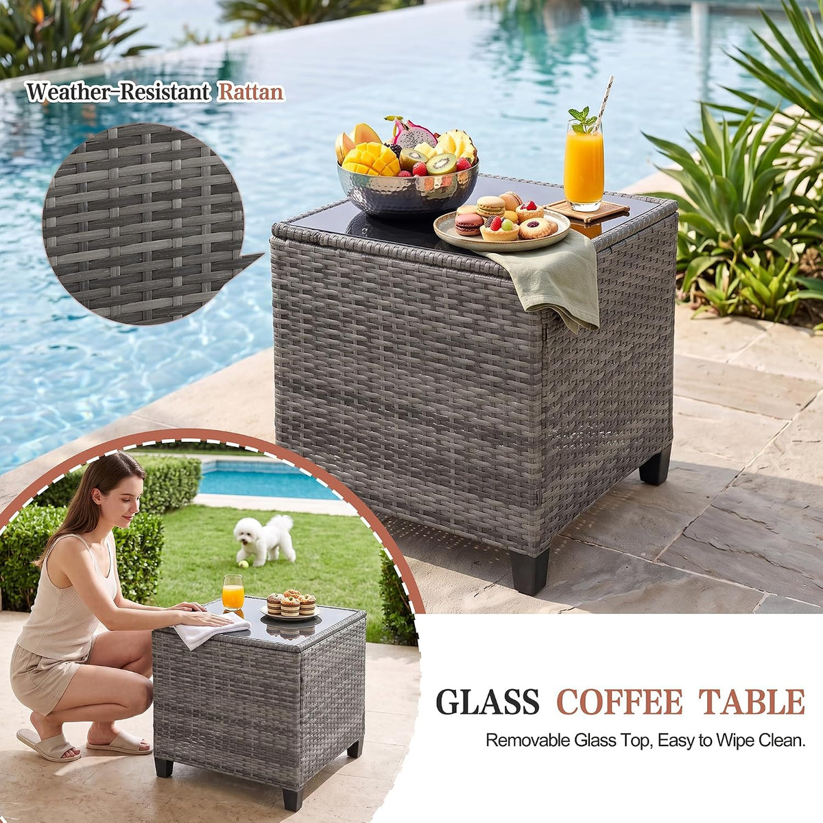 Vongrasig 5 Piece Patio Furniture Set, Small Balcony Furniture, PE Wicker Rat...