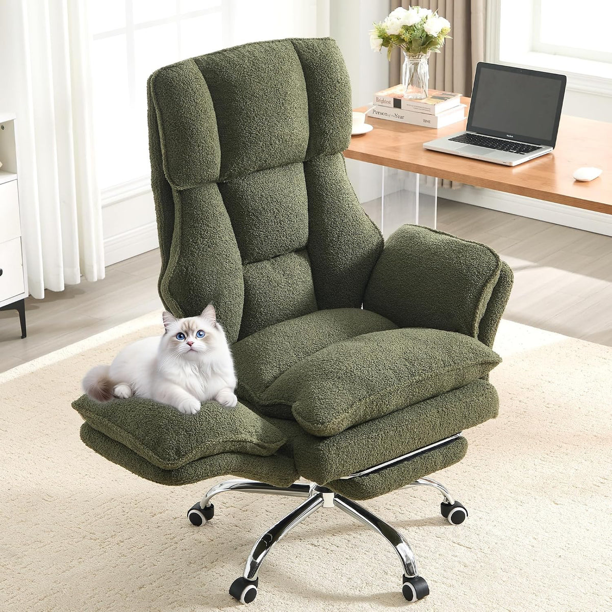 Big and Tall Office Chair with Flip Arms and Footrest, Teddy Criss Cross Legg...