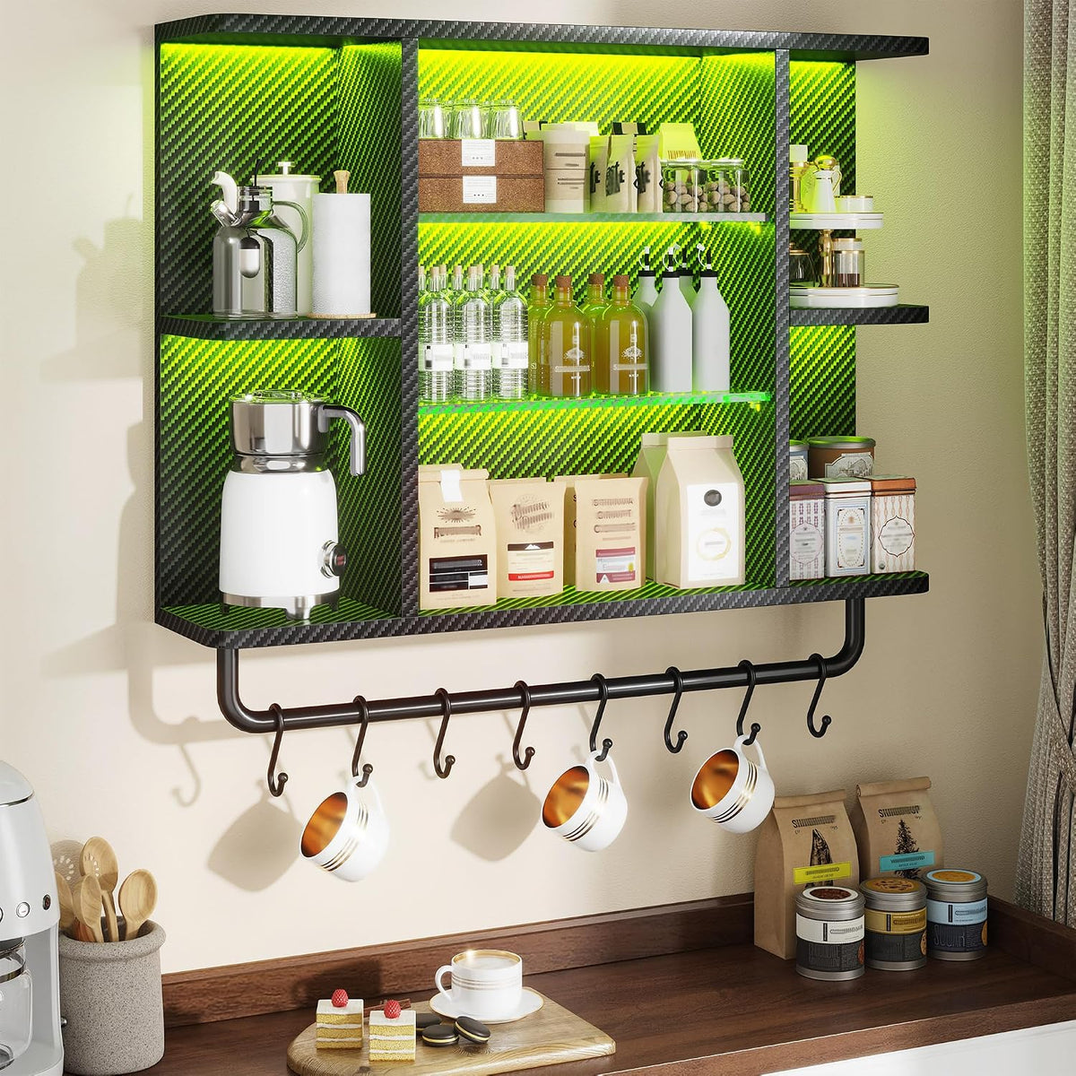 REIBII 34" Gaming Floating Shelves, LED Wall Mounted Shelf with Adjustab...
