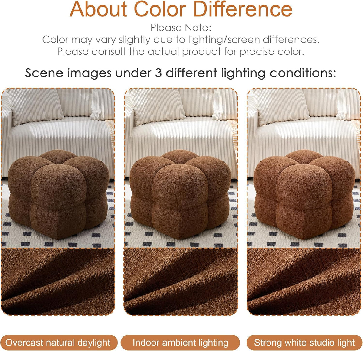 ONEVOG 21" Rust Brown Modern Ottoman, Square Fuzzy Couch Sherpa Pouf Ott...