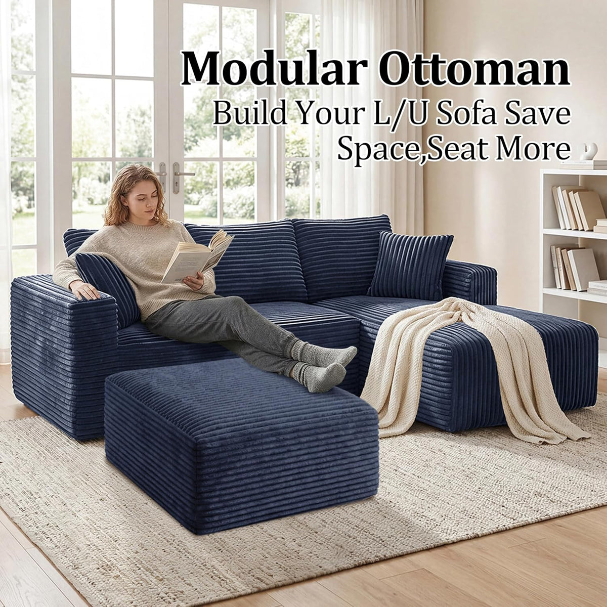 Boneless Ottoman, Modern Corduroy Cloud Foot Rest Foam Support, Oversized Mod...