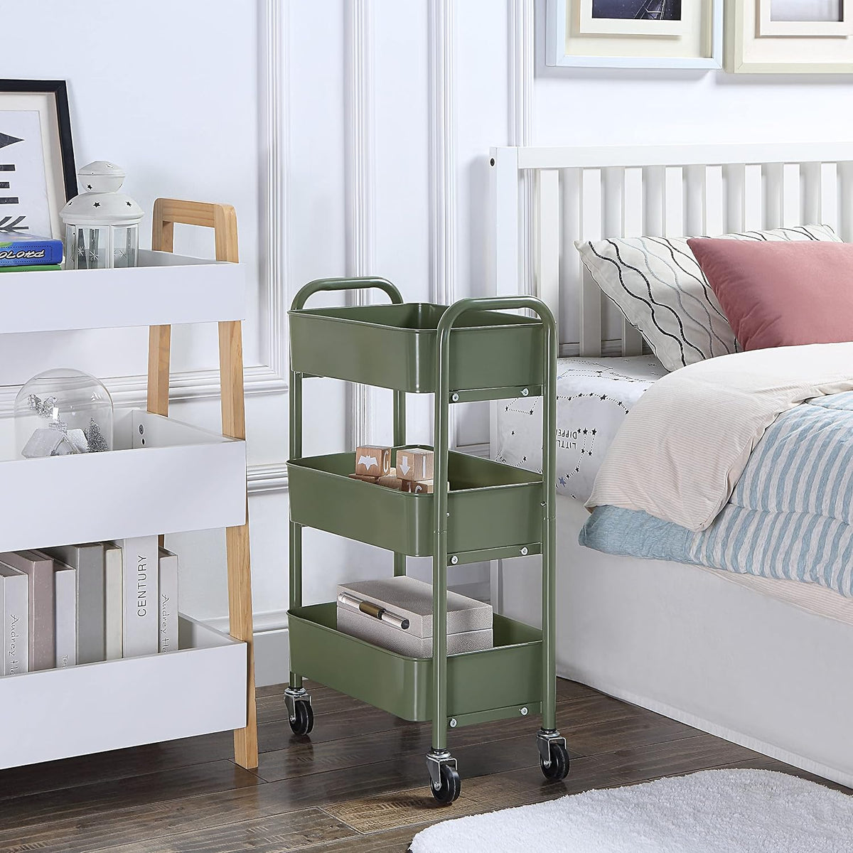 SunnyPoint 3-Tier Delicate Compact Rolling Metal Storage Organizer - Mobile U...
