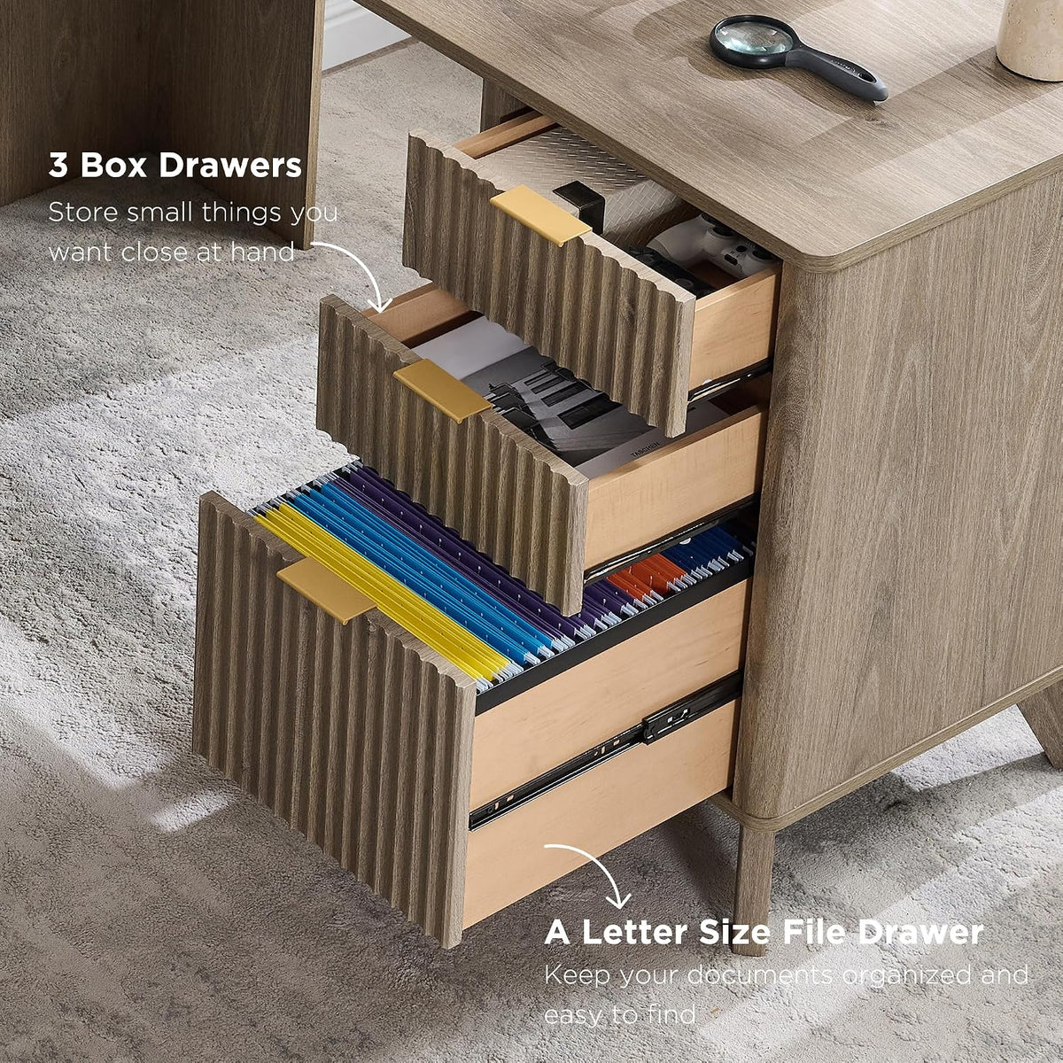 T4TREAM 60-Inch Modern Fluted L-Shaped Executive Desk, Alder Grey