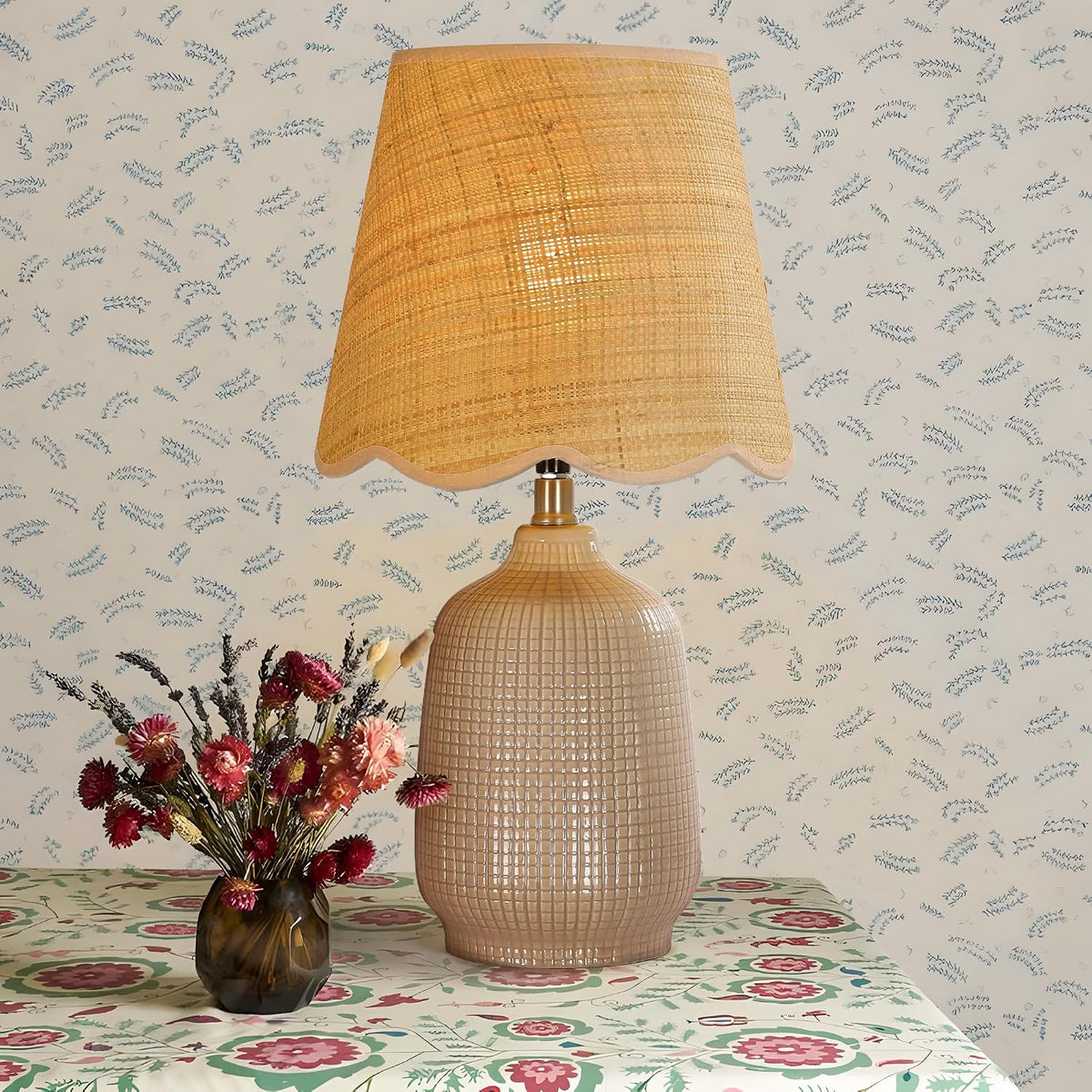 Pia Ricco 19" Modern Ceramic Table Lamp for Living Room Gray Camel Base ...