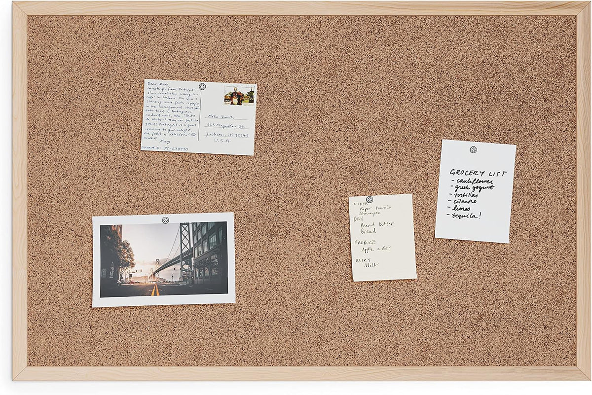 U Brands Cork Board, Birch Bulletin Board for Office Wall, 36" x 24"