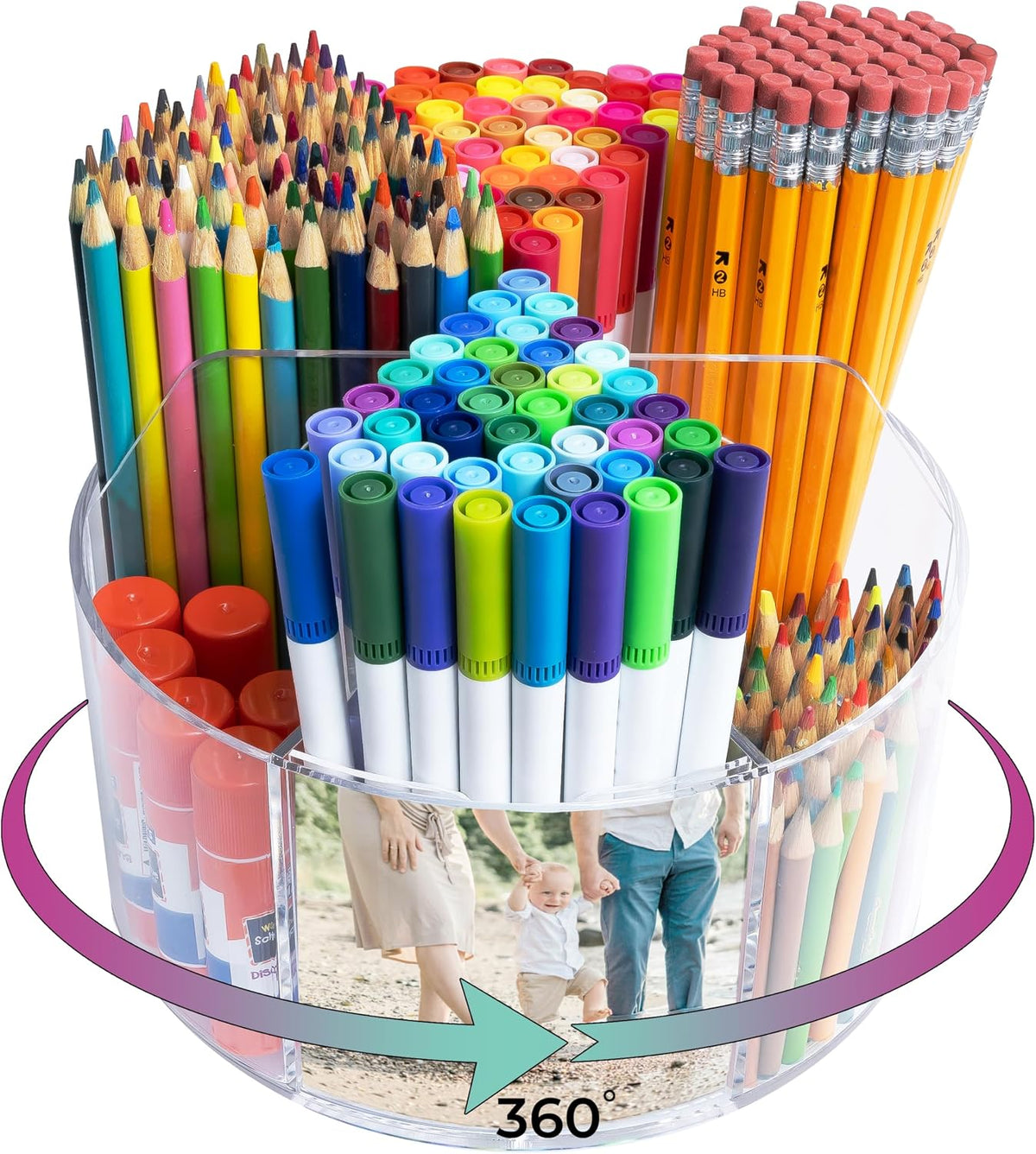 Acrylic Marker Organizer - Multipurpose 360 Rotating Holder for Pencil, Pen, ...