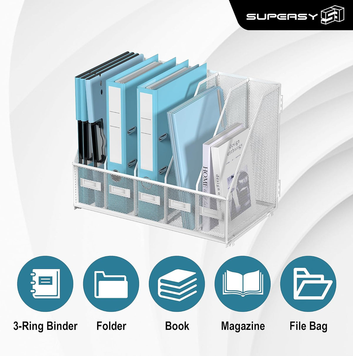 SUPEASY Desk Organizers Metal Desk Magazine File Holder with 5 Vertical Compa...