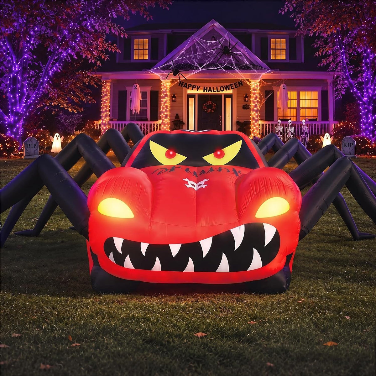 19.7 FT Giant Halloween Inflatables Spider Car Outdoor Decorations