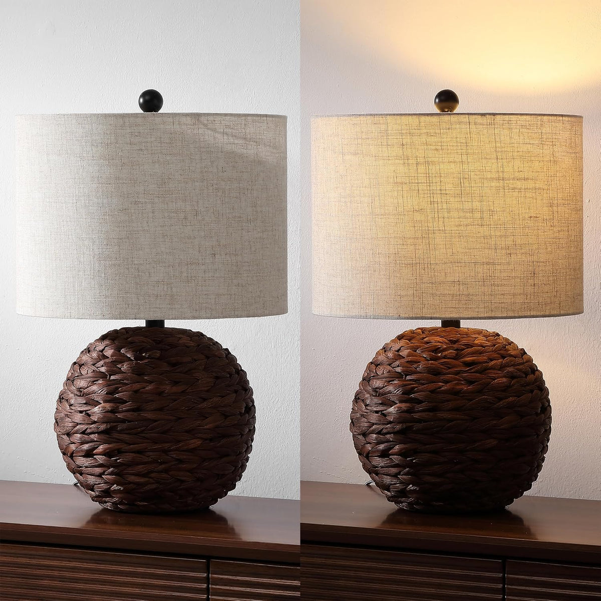 JONATHAN Y Camilo Coastal Woven Rattan Globe Table Lamp 21.5", Dark Brown