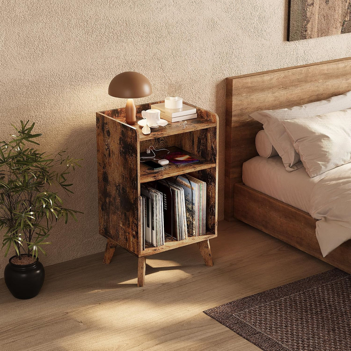 Record Player Stand, Turntable Stand with Record Storage and Charging Station...