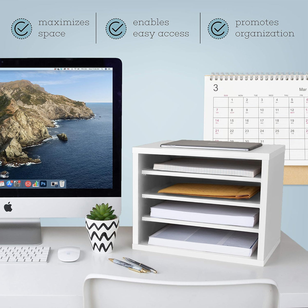AdirOffice Shelf Desk Organizer, Wood 4-Tiered Stackable Shelves File Mail Or...