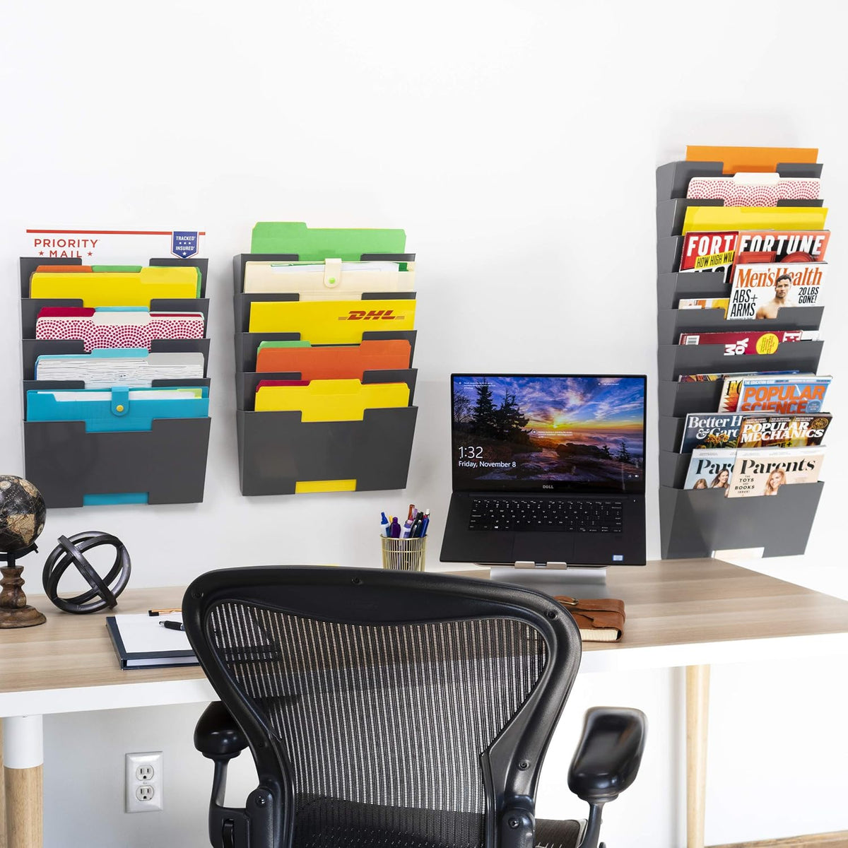 Gray Wall Mount Steel Vertical File Organizer Holder Rack 10 Sectional Modula...