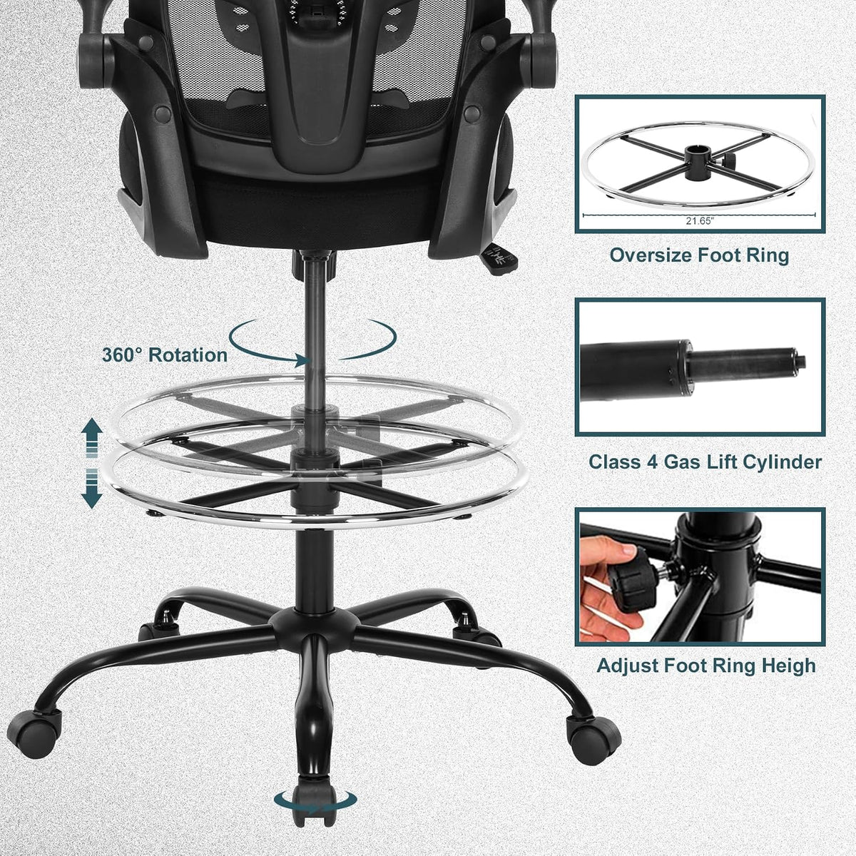 Ergonomic Drafting Chair – Tall Office Chair for Standing Desk, Adjustable He...