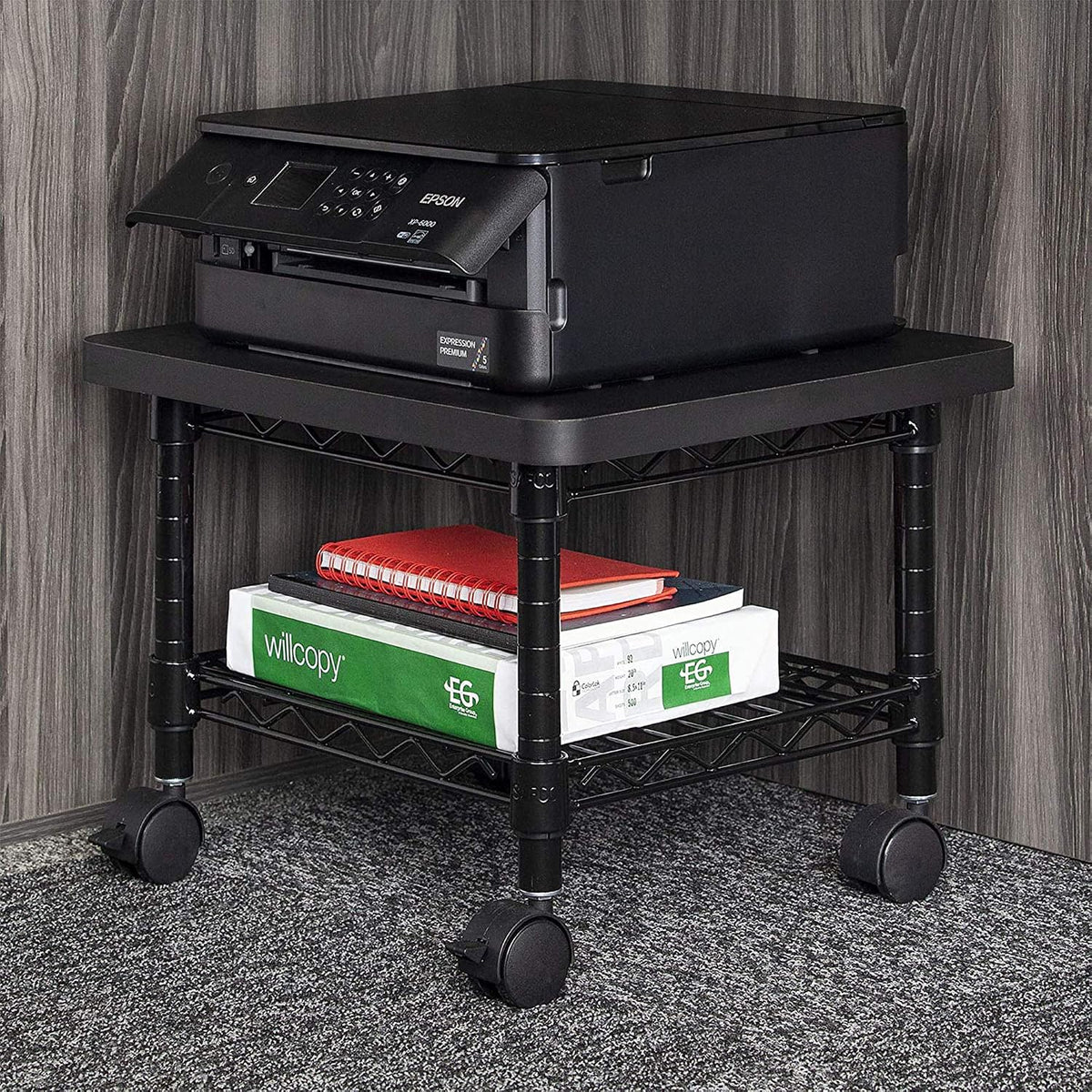Safco Onyx Rolling Cart Printer Stand, Under-Desk Mobile Utility Table for Ho...