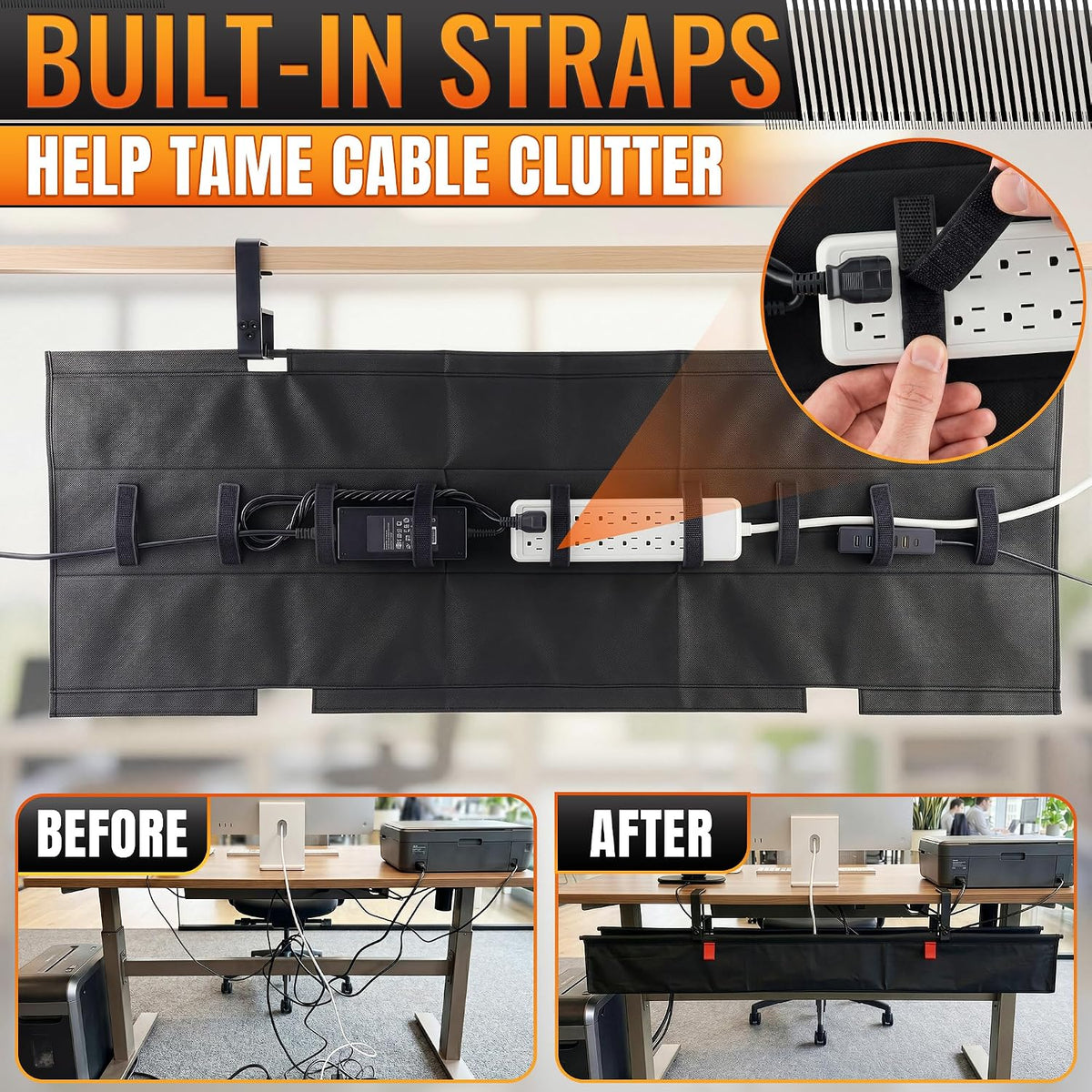 Under Desk Cable Management Tray 48" — No Drill Clamp-On Cord Organizer ...
