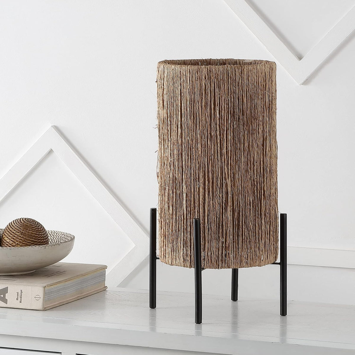 JONATHAN Y Kai Table Lamp Coastal Minimalist Rattan 16.5", Light Brown