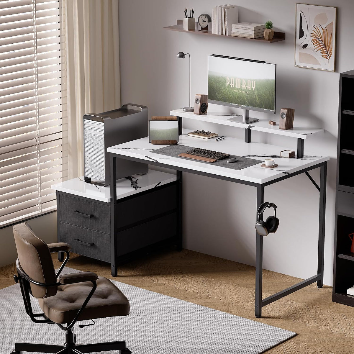 Pamray 50 Inch Small Computer Desk with Drawers and Storage
