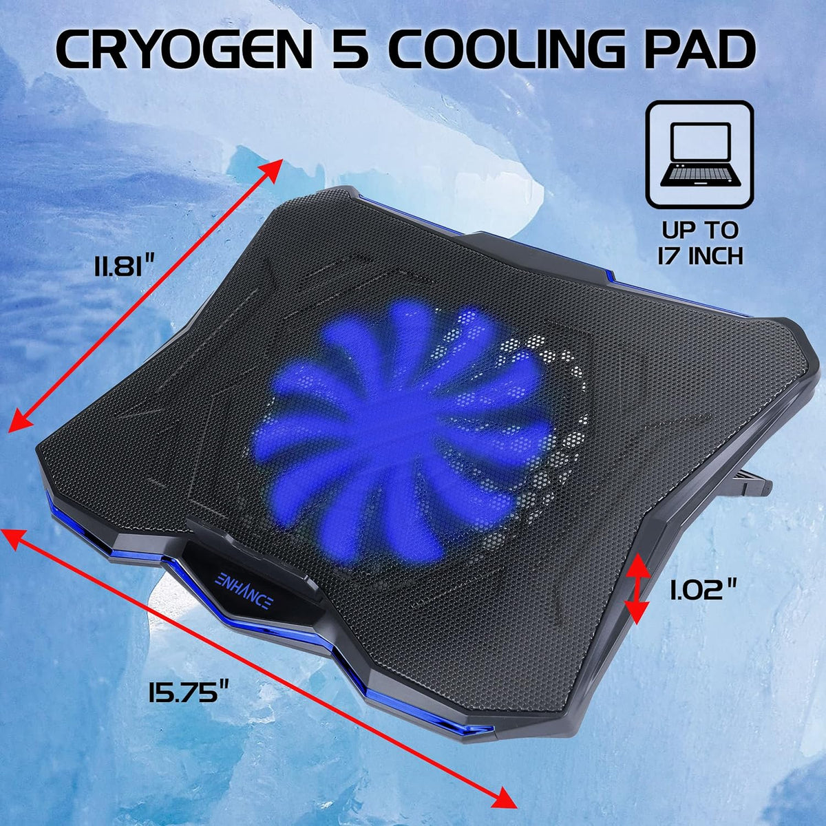 ENHANCE Cryogen 5 Gaming Laptop Cooling Pad Stand - Laptop Cooler with 7 Adju...