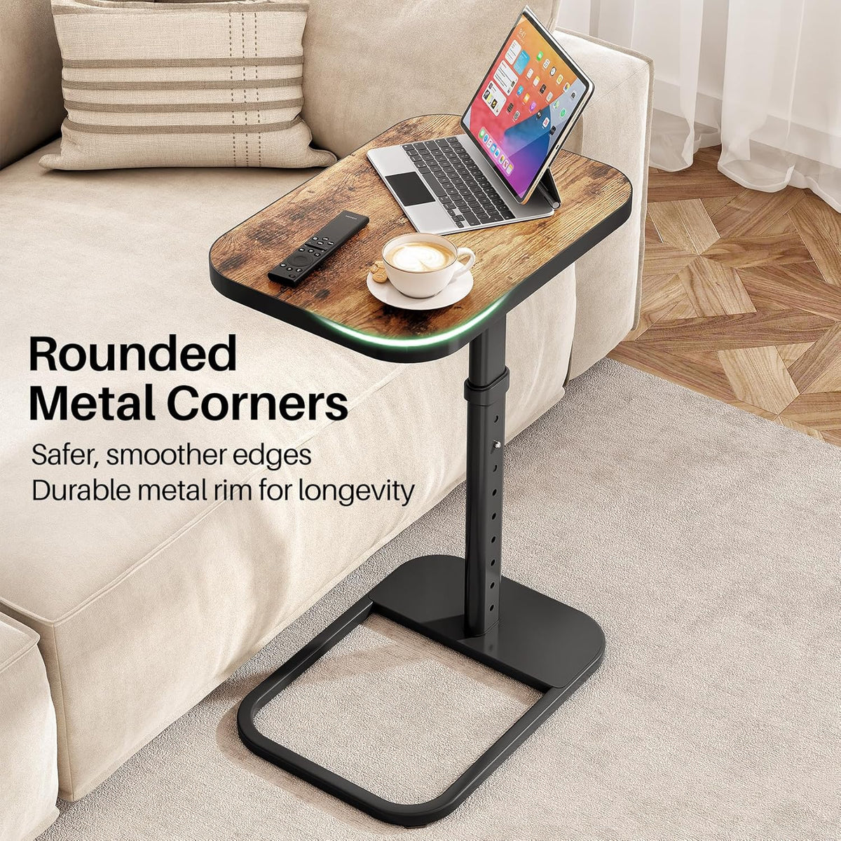 Kitstorack TV Tray Table, Adjustable Height & Flip-Top & Rounded Meta...