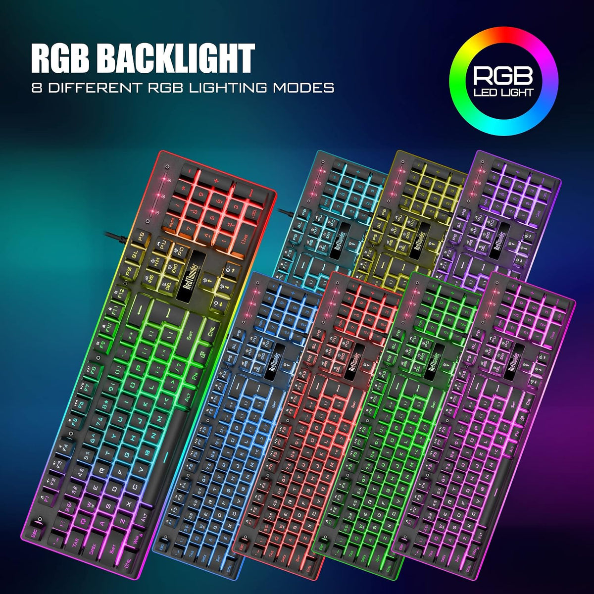 RedThunder K10 Wired Gaming Keyboard and Mouse and Wrist Rest Combo, RGB Back...
