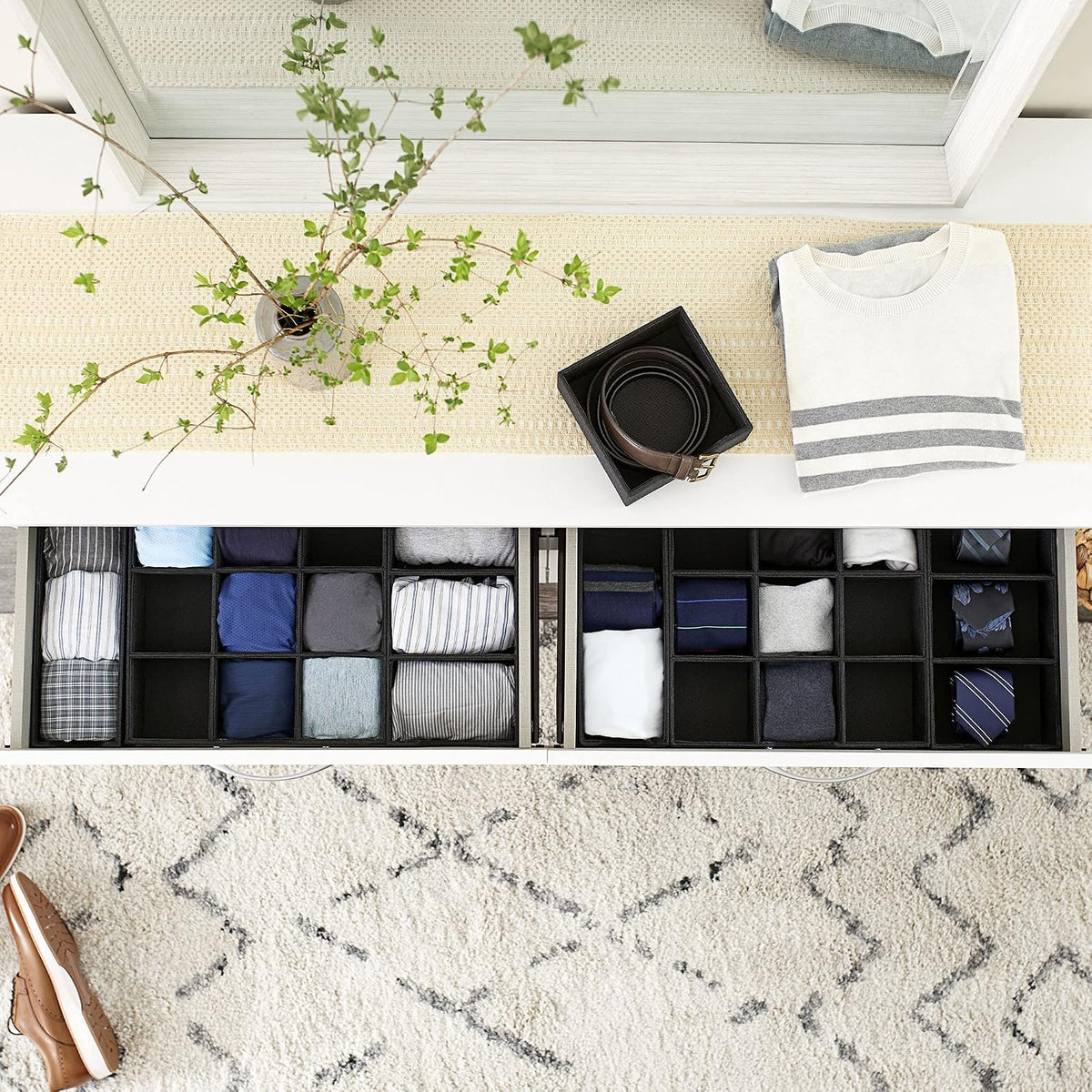 Household Essentials Drawer Organizer Tray with Fabric Cover and 9 Square Com...