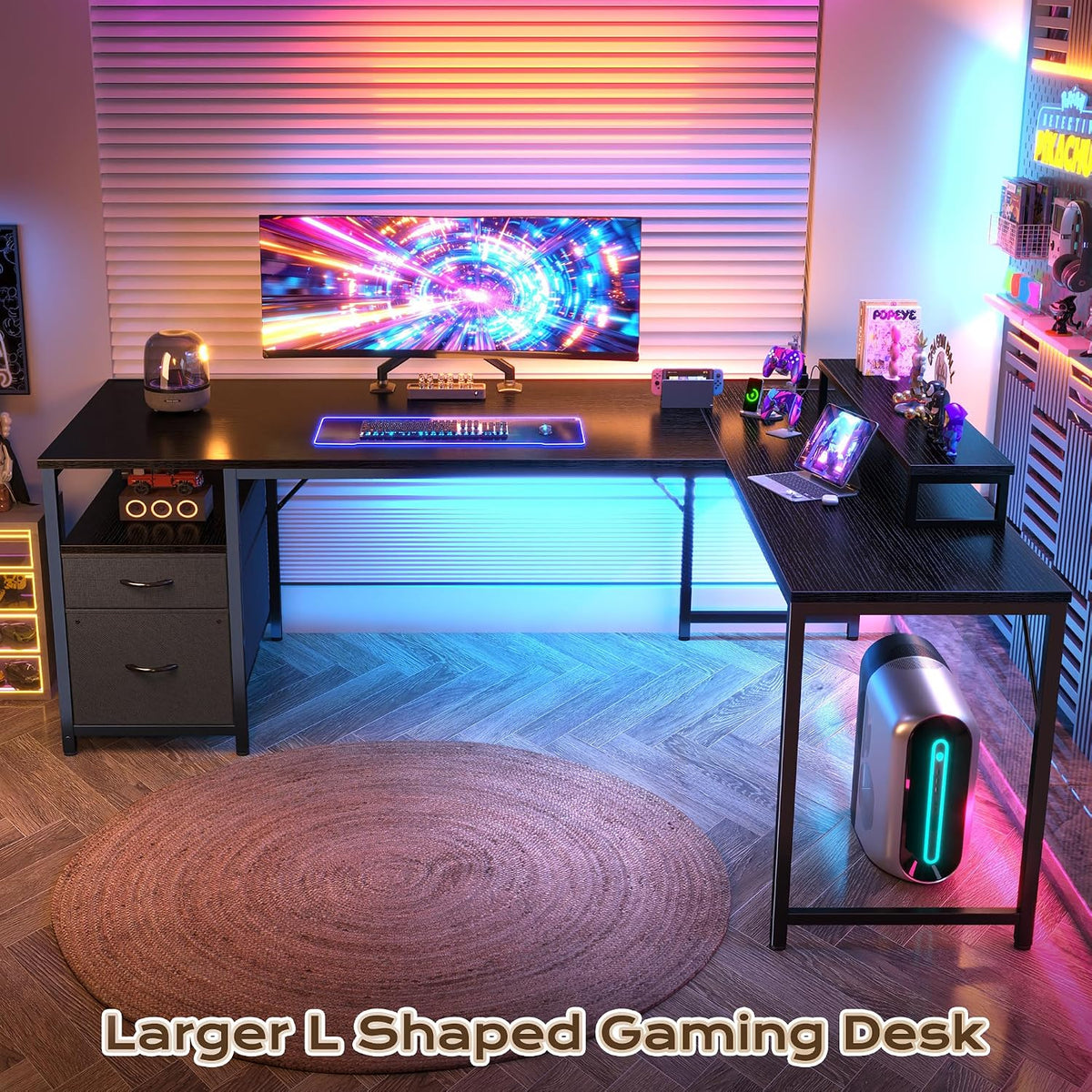PRAISUN 63 Inch L Shaped Desk with Power Outlets and USB-C Port, Computer Cor...