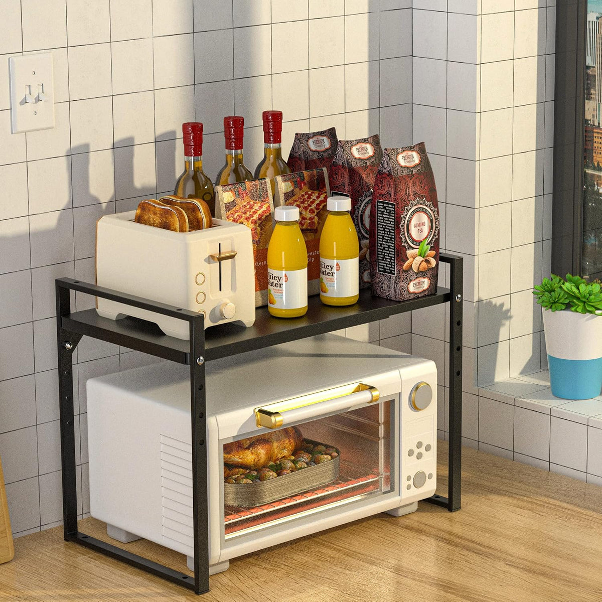 iPEGTOP Extendable Microwave Oven Rack, Adjustable Height Microwave/Toaster S...