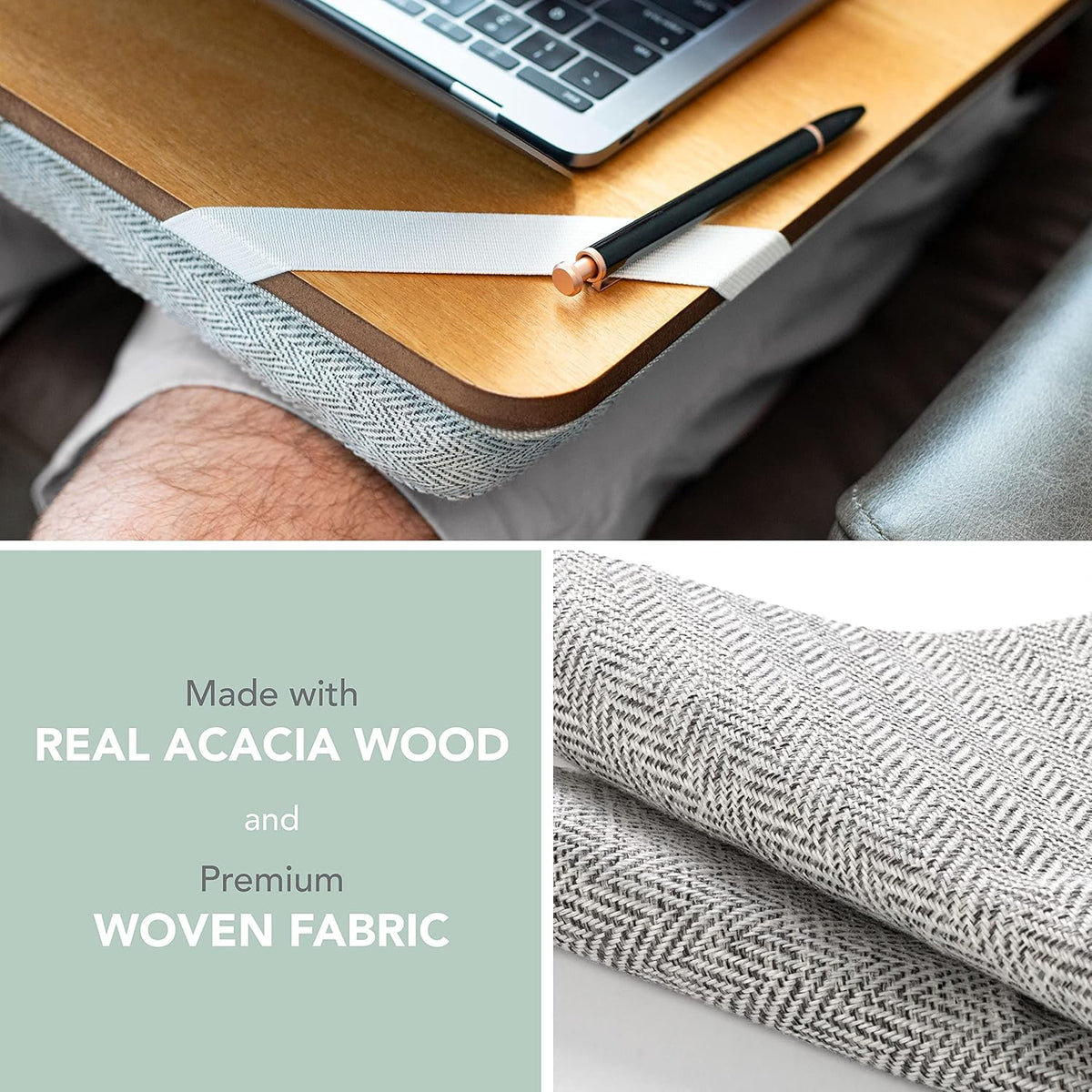 ROSSIE HOME Premium Acacia Wood Lap Desk – Natural, Fits 15.6” Laptops