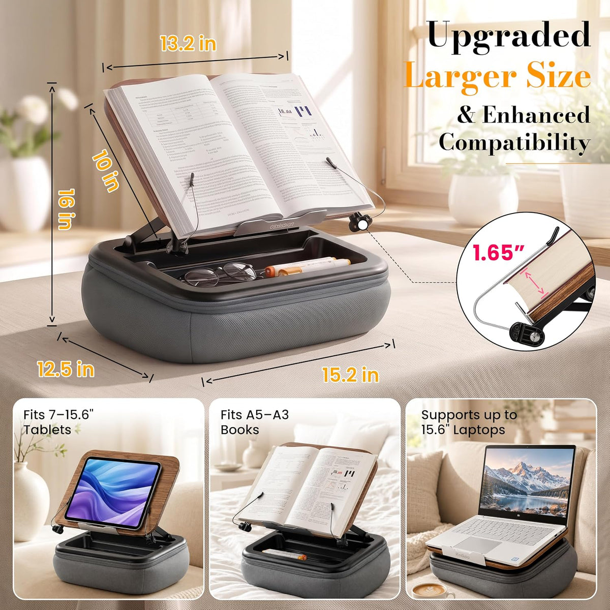 Rimkoo 3-in-1 Lap Desk for 15.6" Laptop, Reading Book & Tablet, Elev...