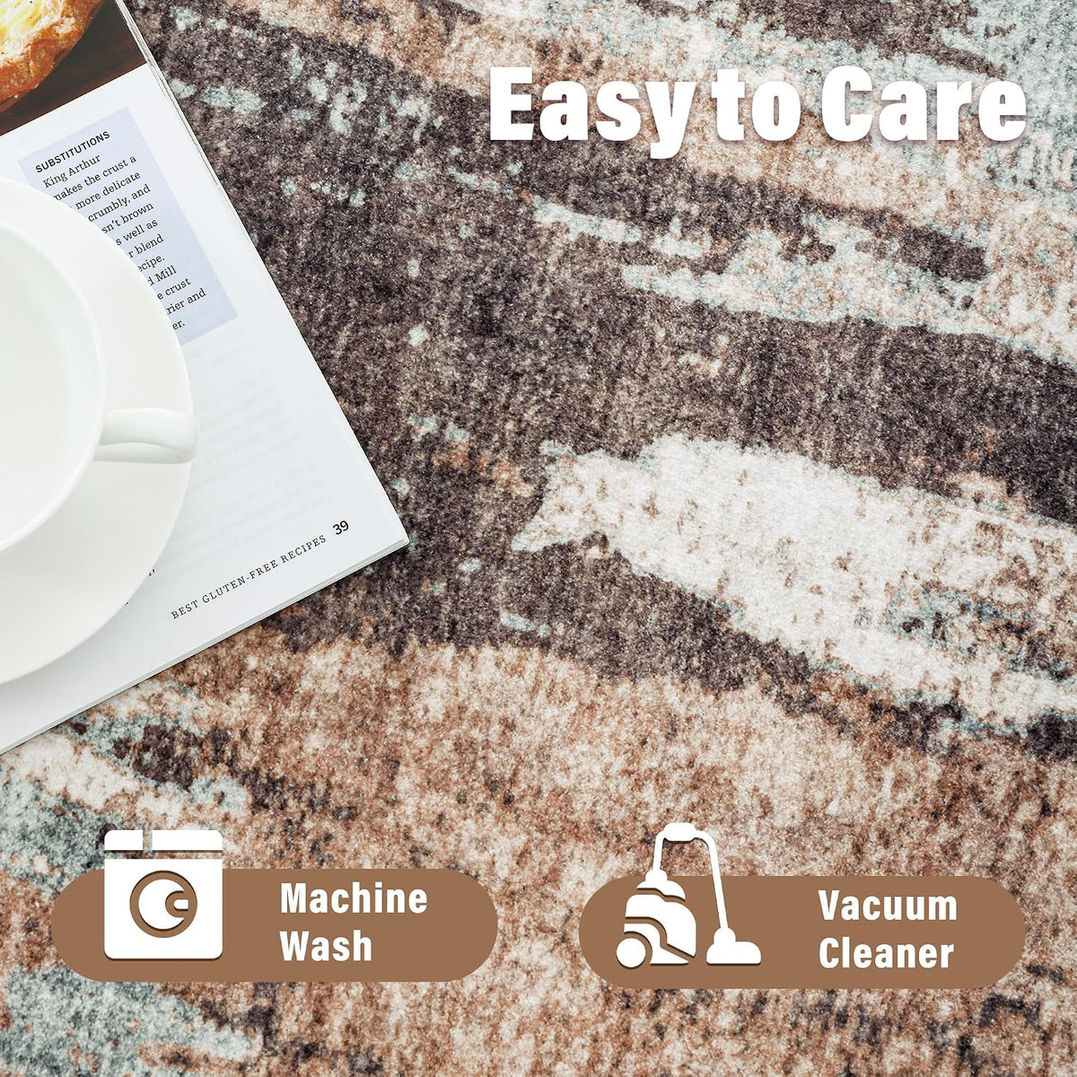 Carvapet Washable 3ft Round Area Rug Dark Brown Circle Carpet