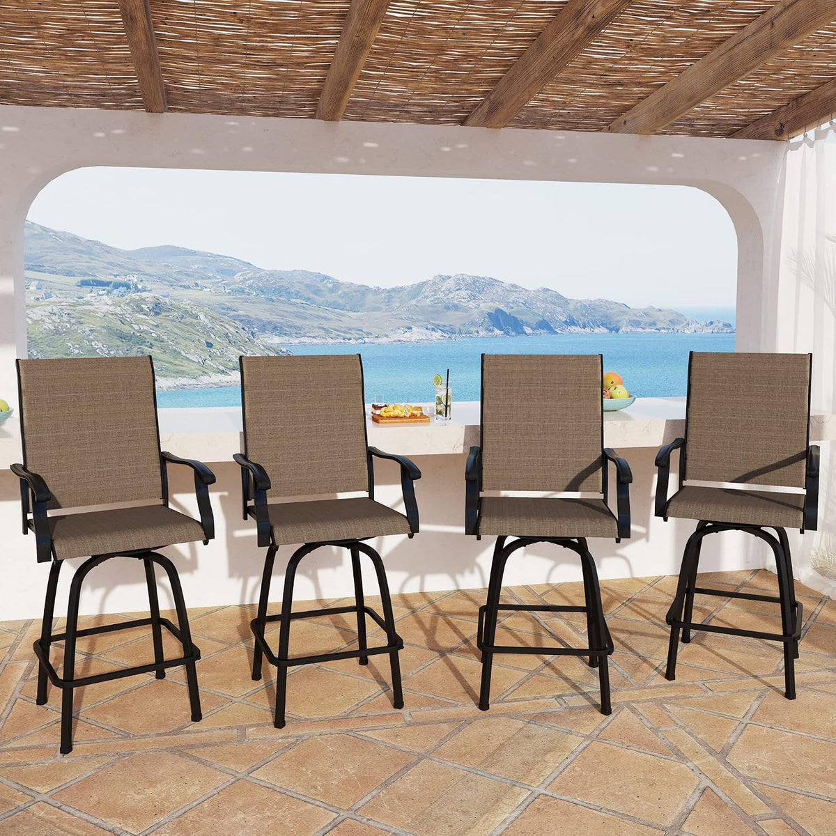 MFSTUDIO Outdoor Swivel Bar Stools Set of 4, Brown